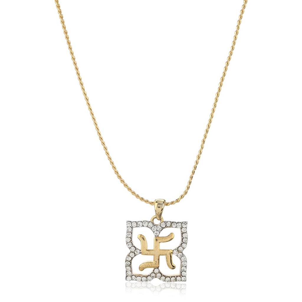 Estele Gold Plated Swastika Shaped Pendant With Austrian Crystals For Women / Girls : 860PENDANT