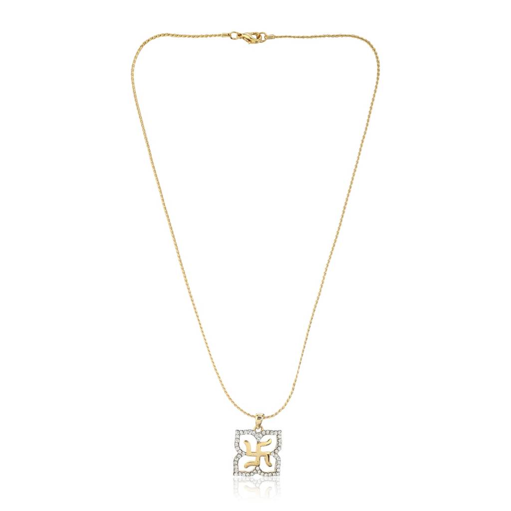Estele Gold Plated Swastika Shaped Pendant With Austrian Crystals For Women / Girls : 860PENDANT