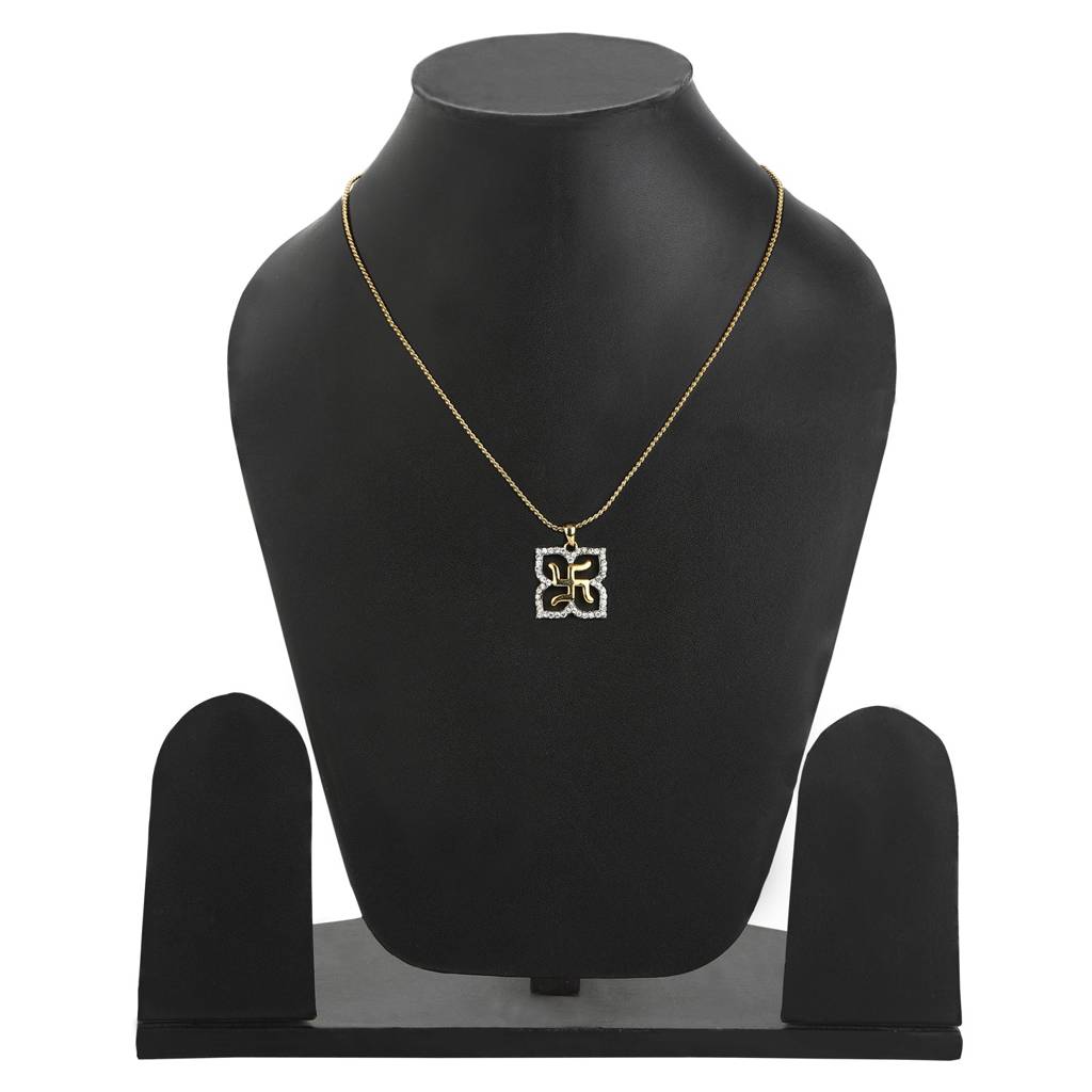 Estele Gold Plated Swastika Shaped Pendant With Austrian Crystals For Women / Girls : 860PENDANT