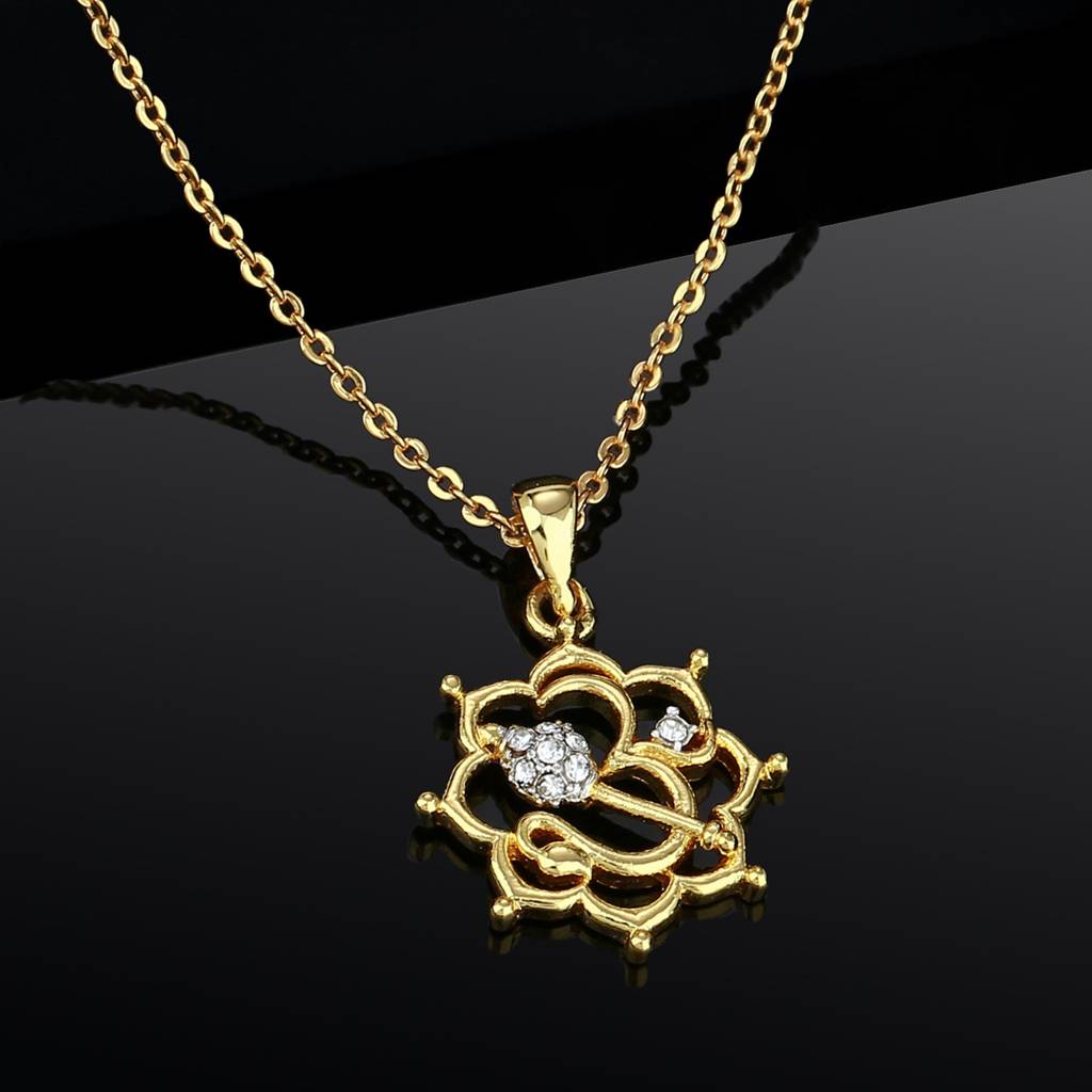 Estele Gold & Rhodium Plated White Austrian Crystal Spiritual Om Pendant With Chain For Girls & Women : 861PENDANT