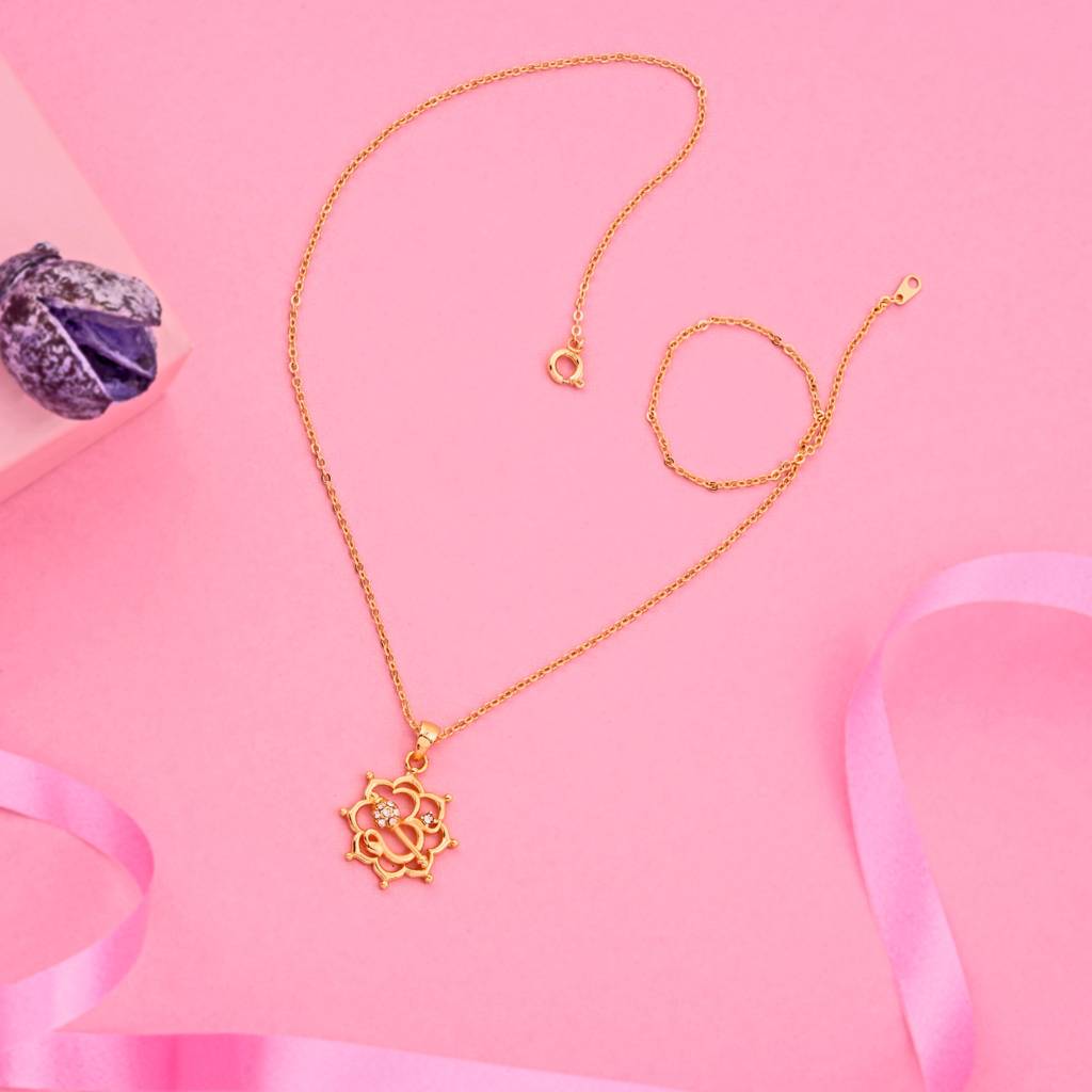Estele Gold & Rhodium Plated White Austrian Crystal Spiritual Om Pendant With Chain For Girls & Women : 861PENDANT