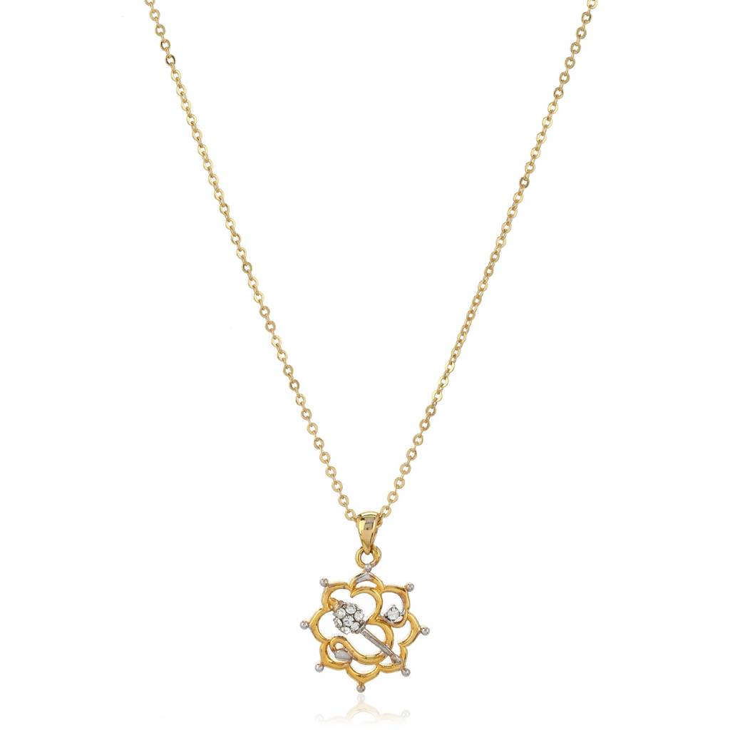 Estele Gold & Rhodium Plated White Austrian Crystal Spiritual Om Pendant With Chain For Girls & Women : 861PENDANT