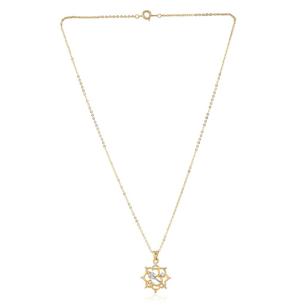 Estele Gold & Rhodium Plated White Austrian Crystal Spiritual Om Pendant With Chain For Girls & Women : 861PENDANT