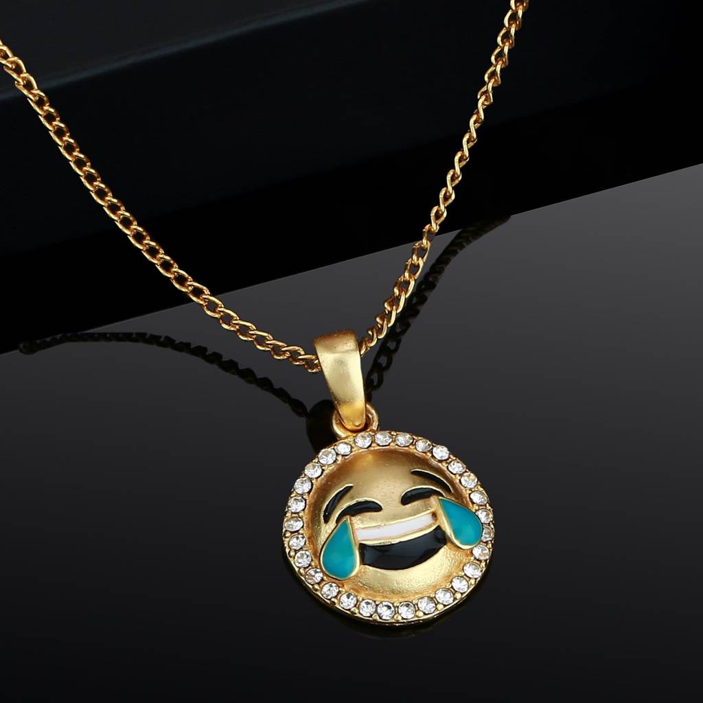 Estele Gold Plated Face With Tears Of Joy Emoji Designer Pendant For Women : 867-IGPENDANT