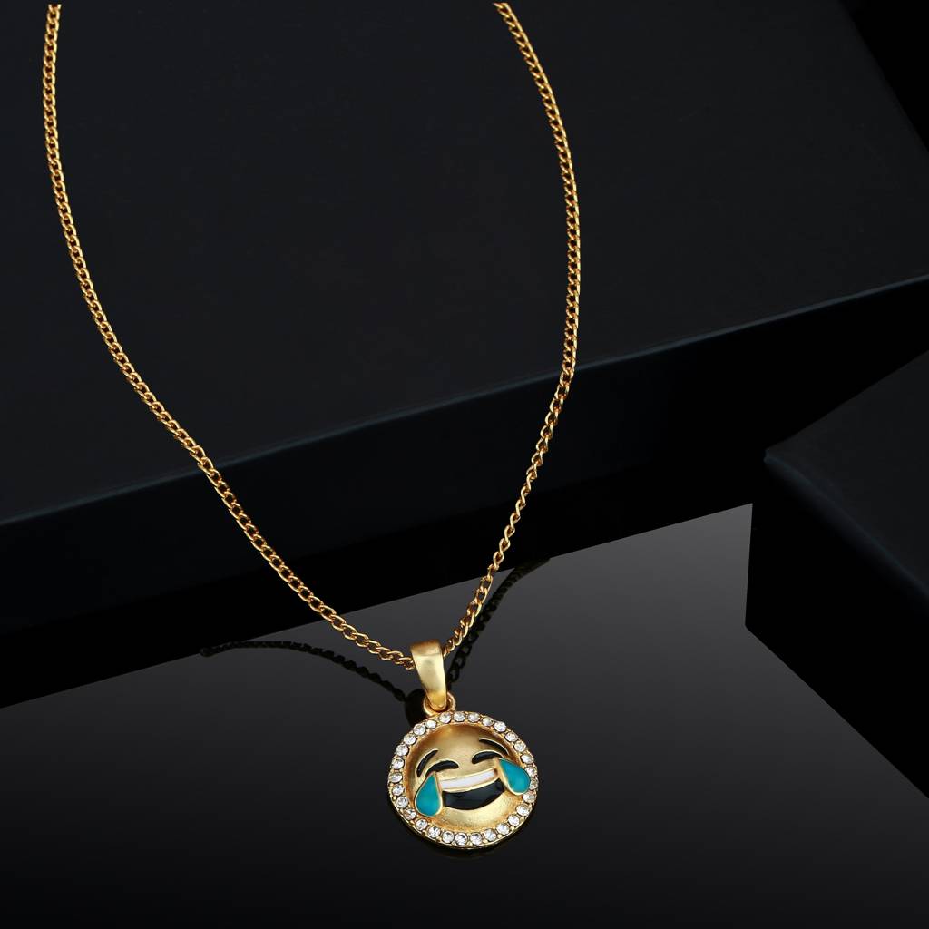 Estele Gold Plated Face With Tears Of Joy Emoji Designer Pendant For Women : 867-IGPENDANT