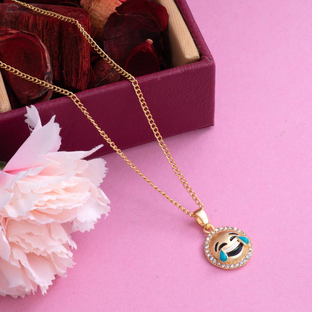 Estele Gold Plated Face With Tears Of Joy Emoji Designer Pendant For Women : 867-IGPENDANT