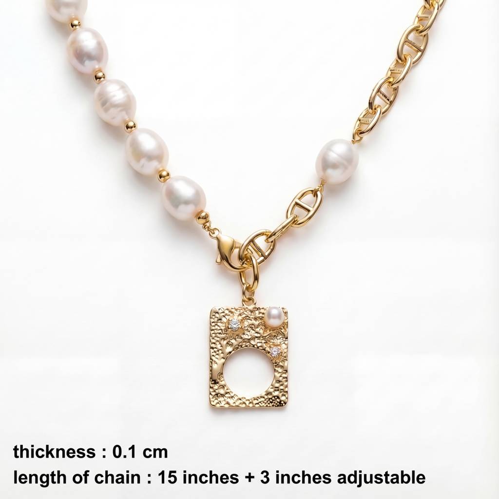 Korean Pearl And Anchor Link Necklace : YUFSNL252