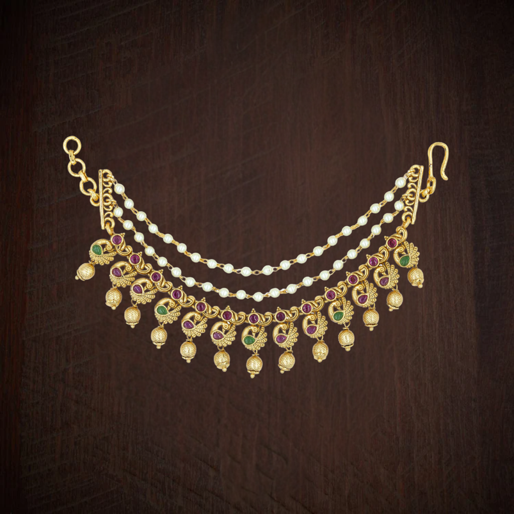 Luxury Temple Jewellery Ear Chain | Wedding & Festive Gold Look : V-1309