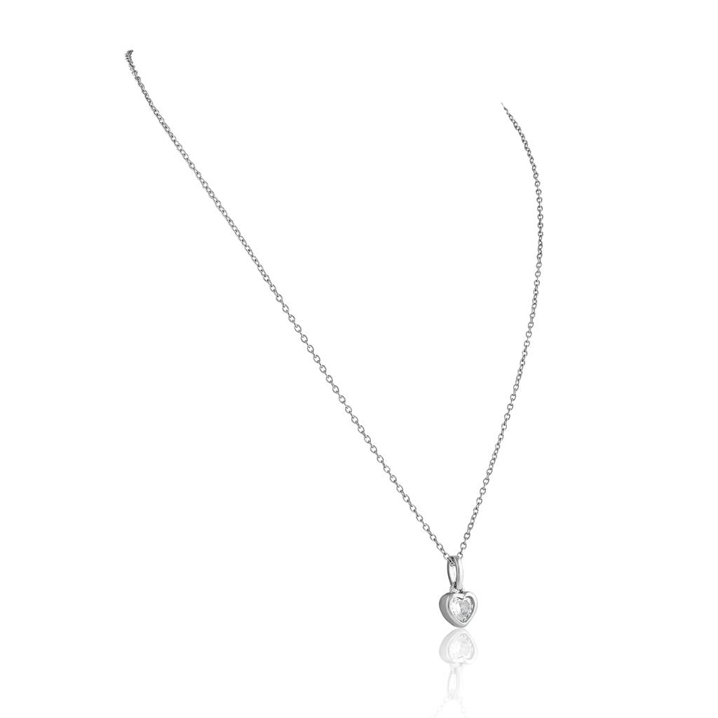 925 Sterling Silver Heart-Shaped Cubic Zirconia Pendant Necklace : RJSPPN37