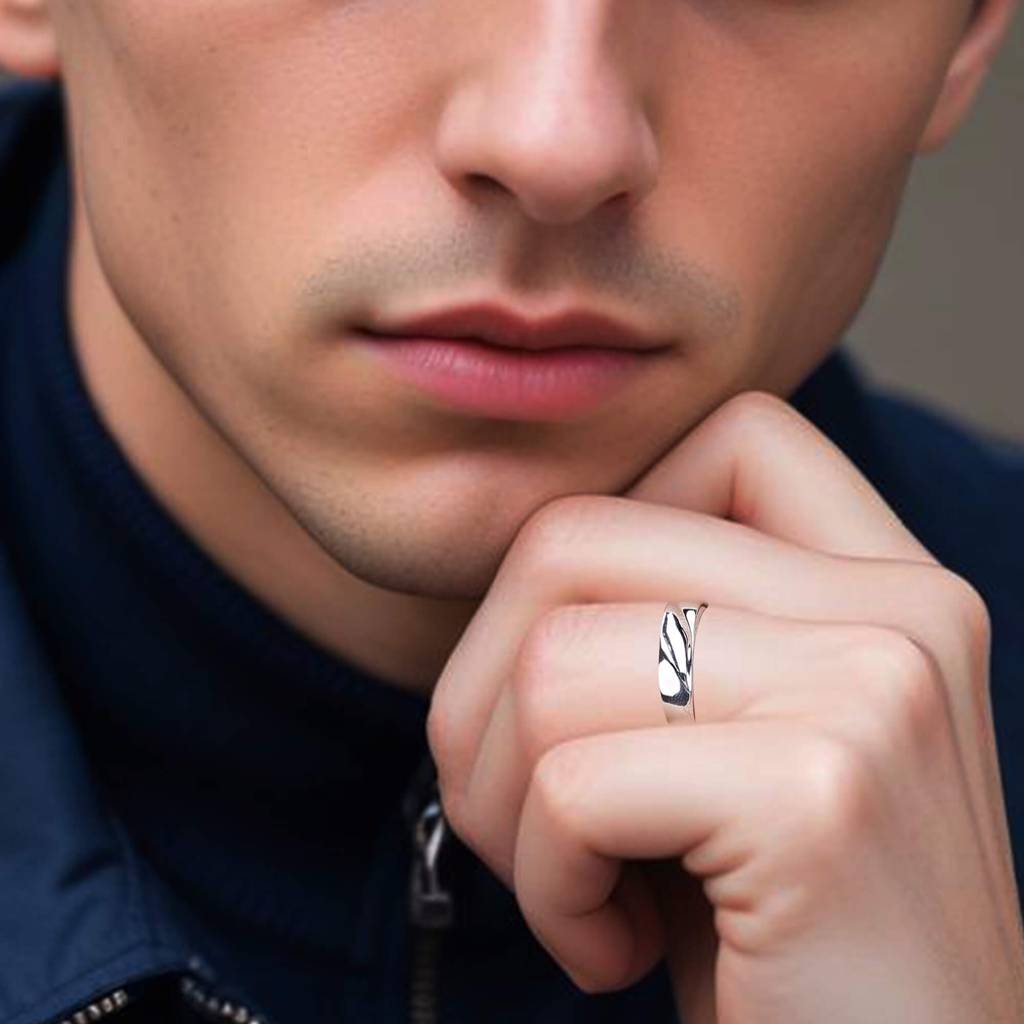 Silver Sparkling Love Band Ring For Men'S : ZLCPLR-1013-MW