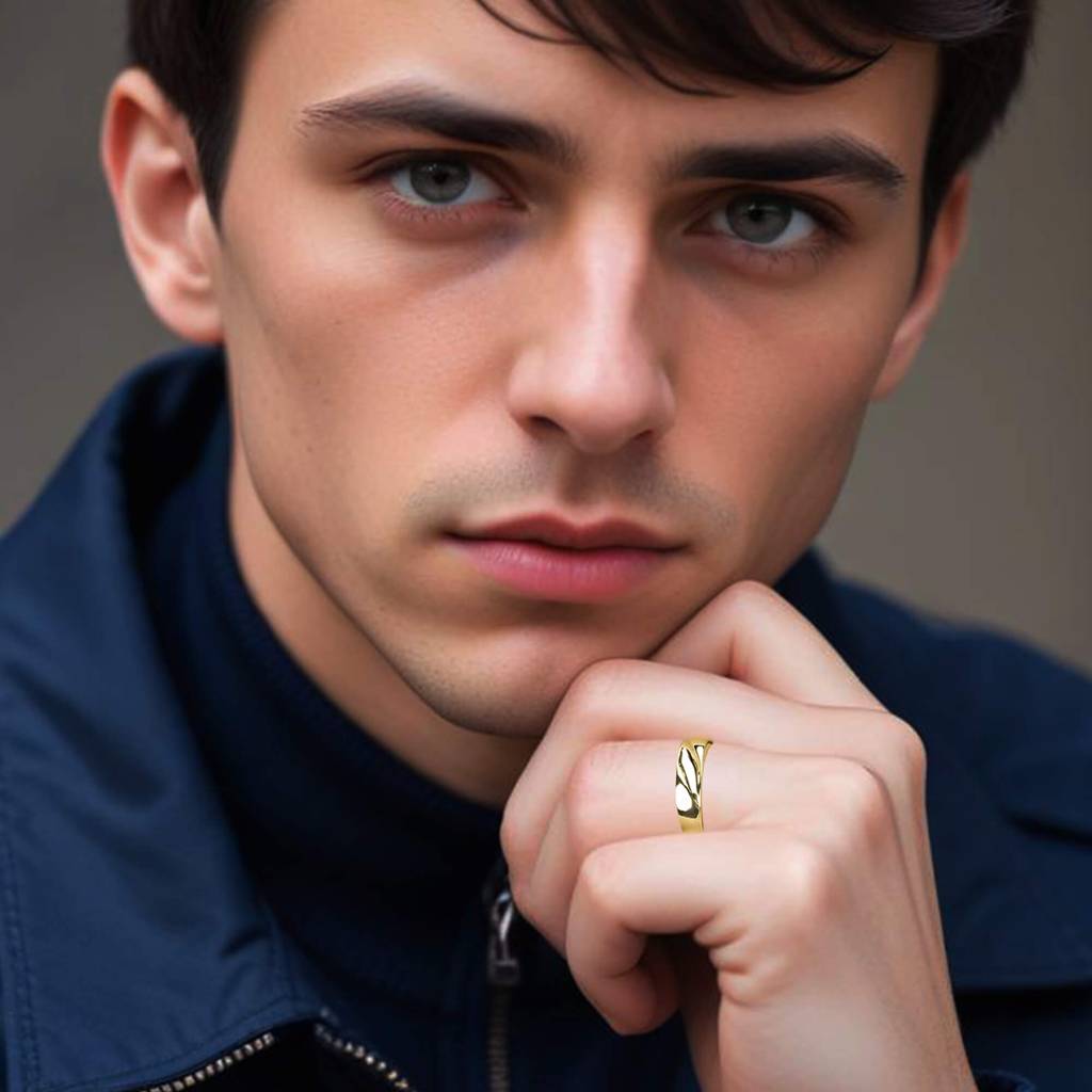 Golden Sparkling Love Band Ring For Men'S : ZLCPLR-1013-MY