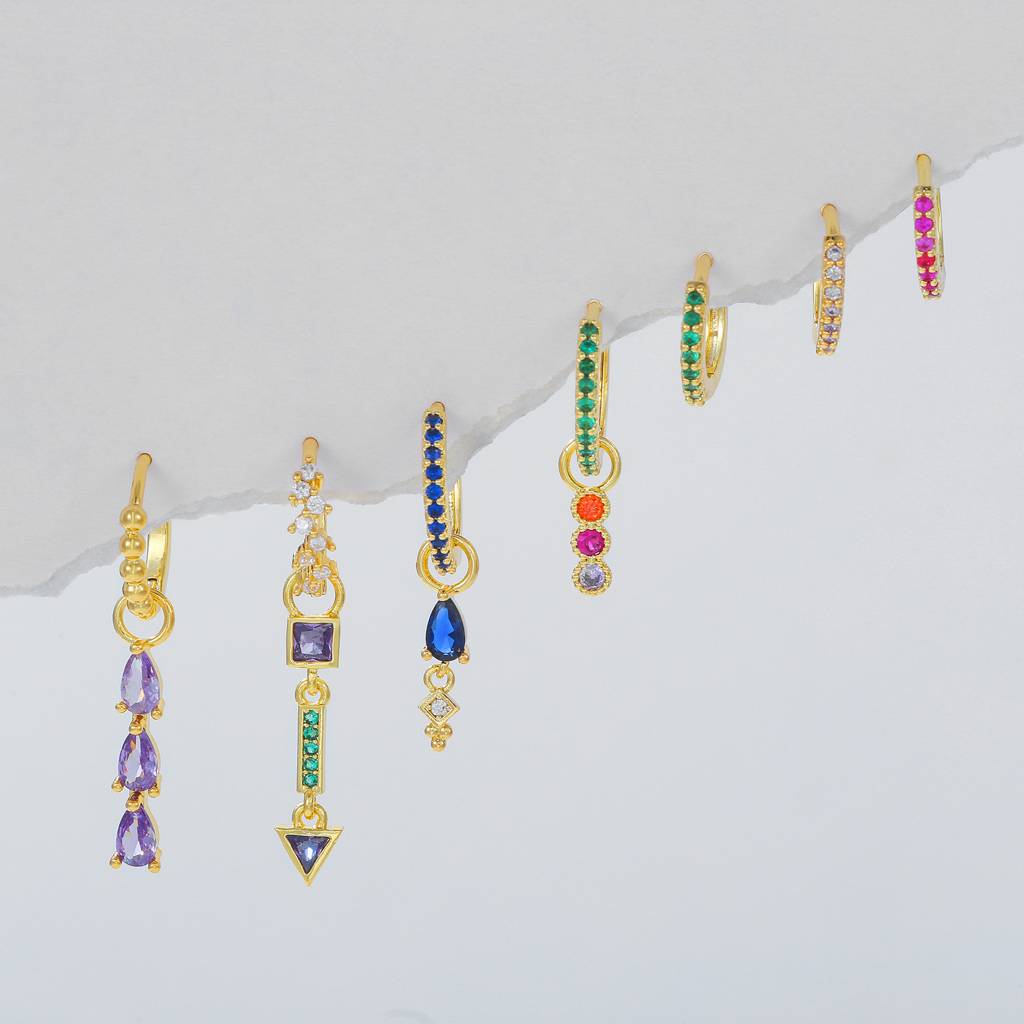 Set Of 7 18K Plated Antitarnish Multicolor Hoop Earring Set For Single Ear Only : AWU0125E319MC