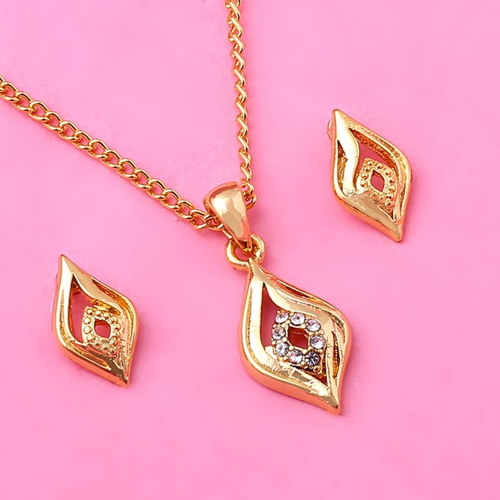 Estele Gold Plated Leaf Designer Necklace With Austrian Crystals For Women (Set Of 2) : 8909NKER