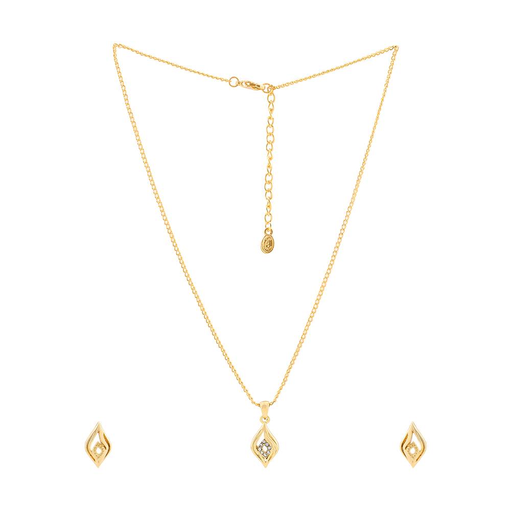 Estele Gold Plated Leaf Designer Necklace With Austrian Crystals For Women (Set Of 2) : 8909NKER