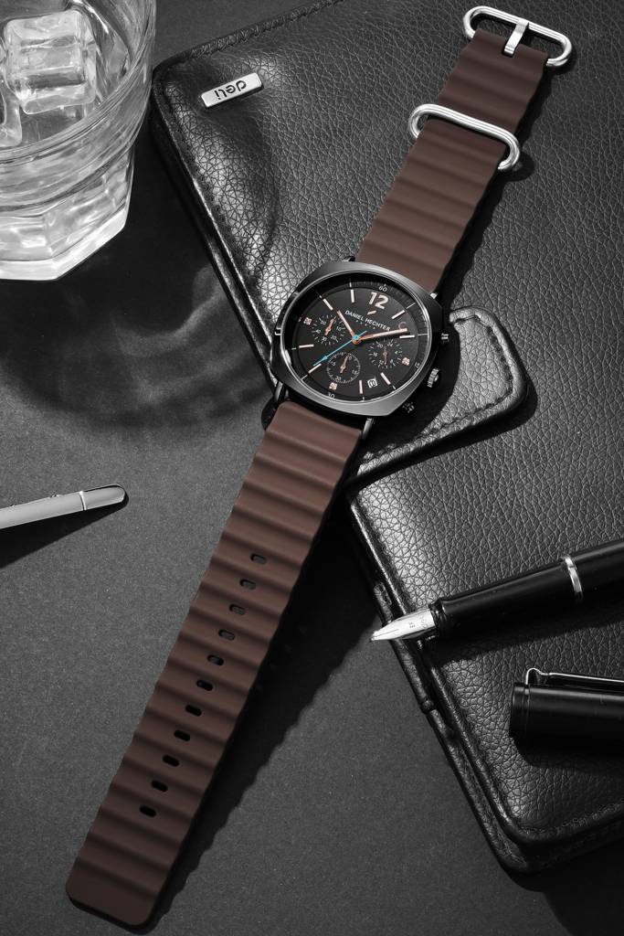 Daniel Hechter Paris Cluny Collection Multifunction Watch For Men With Round Dial, Date Display And Wavy Pattern  : DHM1019-02