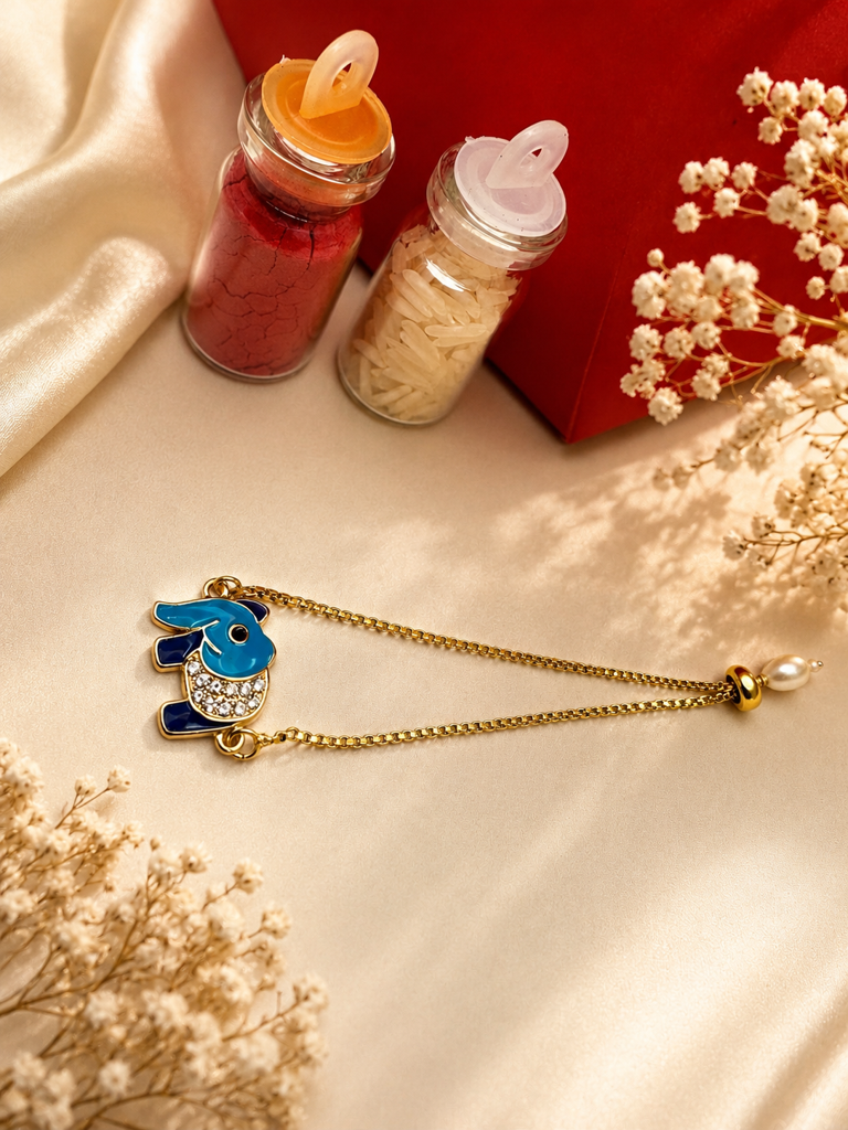 Eternz Certified Jewellery - Putstyle Royal Blue Elephant Pearl Rakhi (Adjustable)