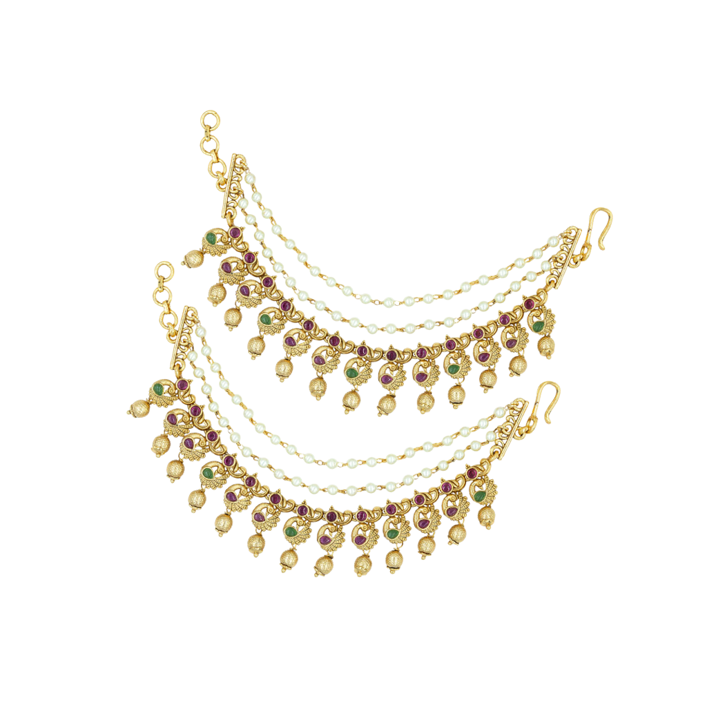 Luxury Temple Jewellery Ear Chain | Wedding & Festive Gold Look : V-1309