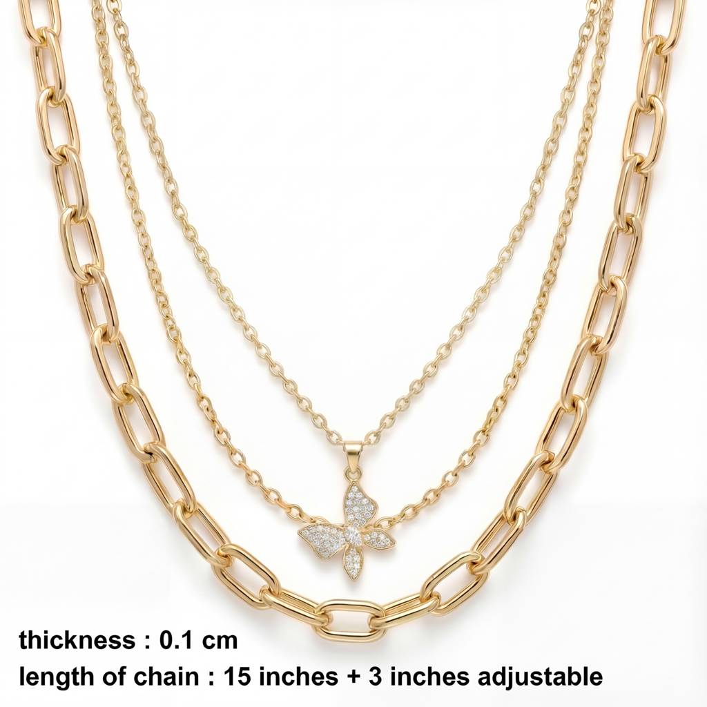Korean Gold Monarch Triple-Layer Necklace Set : YUFSNL258