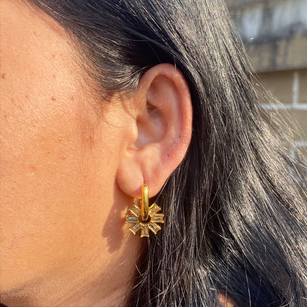 18Kt Gold Plated Demi Fine Cubic Zirconia Detachable Snowflake Box Earrings , Tessa : INTESSA