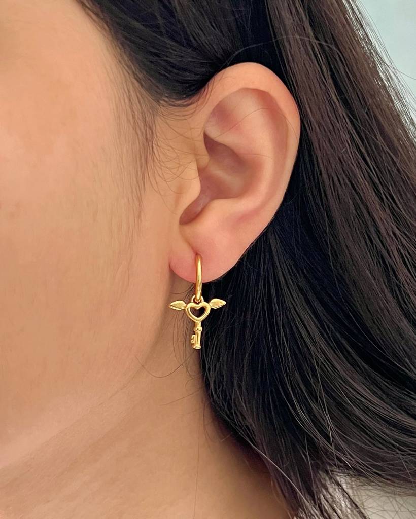 18K Gold Plated Heart Lock And Key Mismatched Earrings : E49