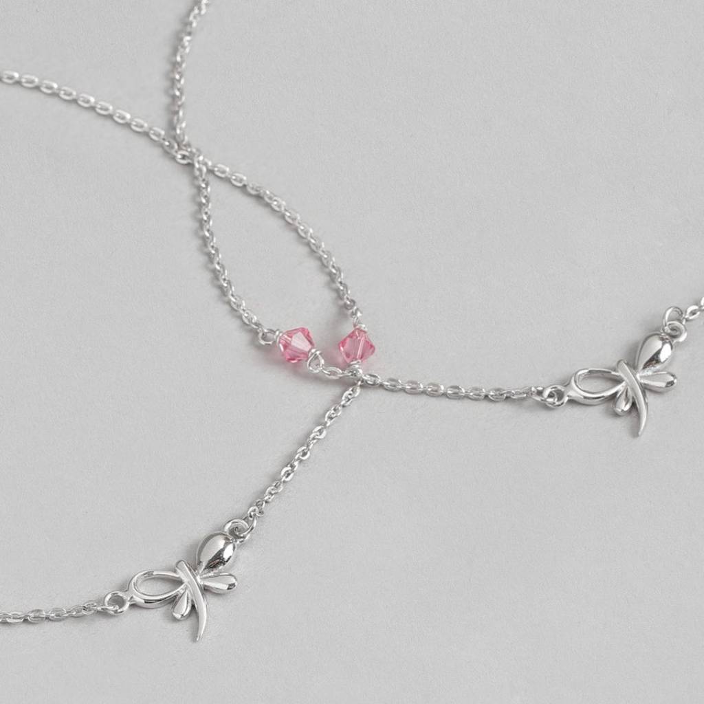 Butterfly With Studded Stone 925 Sterling Silver Anklets : ANK-60141-PAIR
