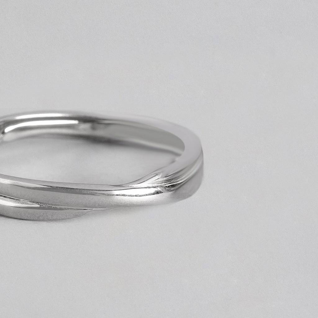 Crossover Rhodium Plated 925 Sterling Silver Ring For Him (Adjustable) : RNG-40113