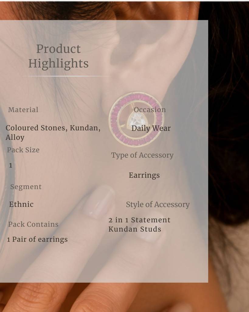 Convertible Kundan Stud Earrings For Women | Wear As Studs Or Statement Earrings : sm43