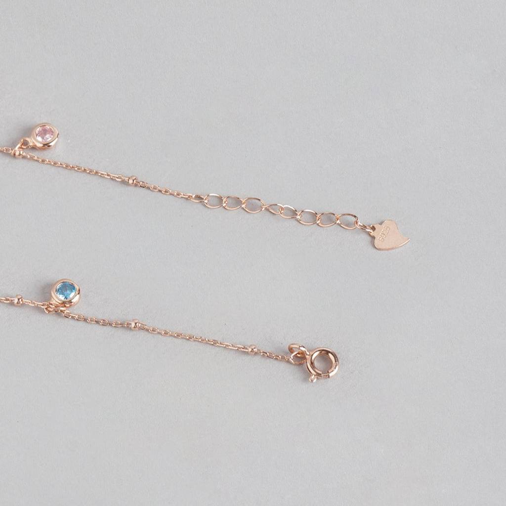 Rose Gold Plated 925 Sterling Silver Charm Anklet : ANK-60098-PAIR
