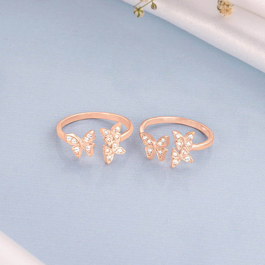 Butterfly Cz Rose Gold Plated 925 Sterling Silver Toe Ring : TOE-10047