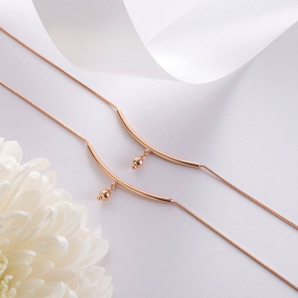 Rose Gold Plated 925 Sterling Silver Drop Chained Anklet : ANK-60244-PAIR