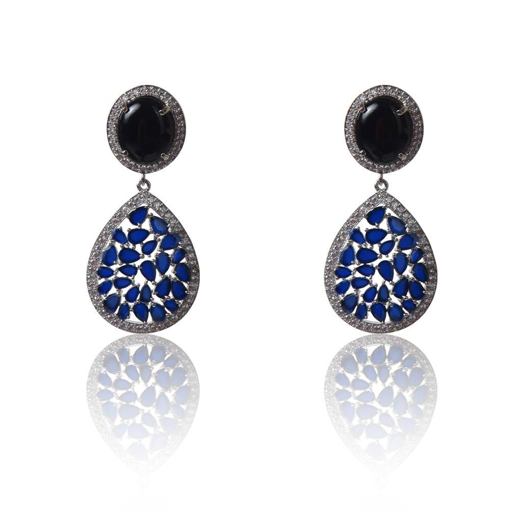 Black Onyx And Blue Dangler Earrings