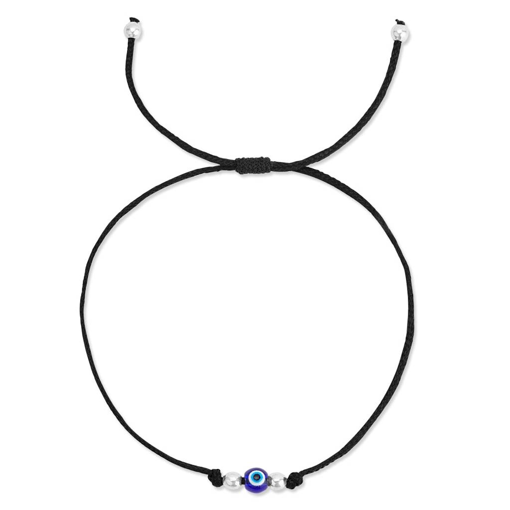 Uni-Evil Eye Rhodium Plated 925 Sterling Silver Thread Anklet : ANK-60212-PAIR