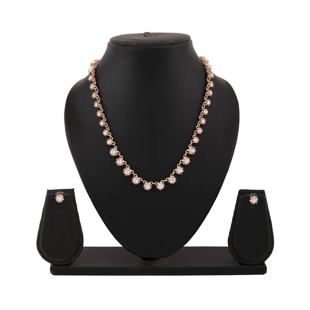 Estele Rose Gold Plated Sparkling Necklace Set With Crystals For Women