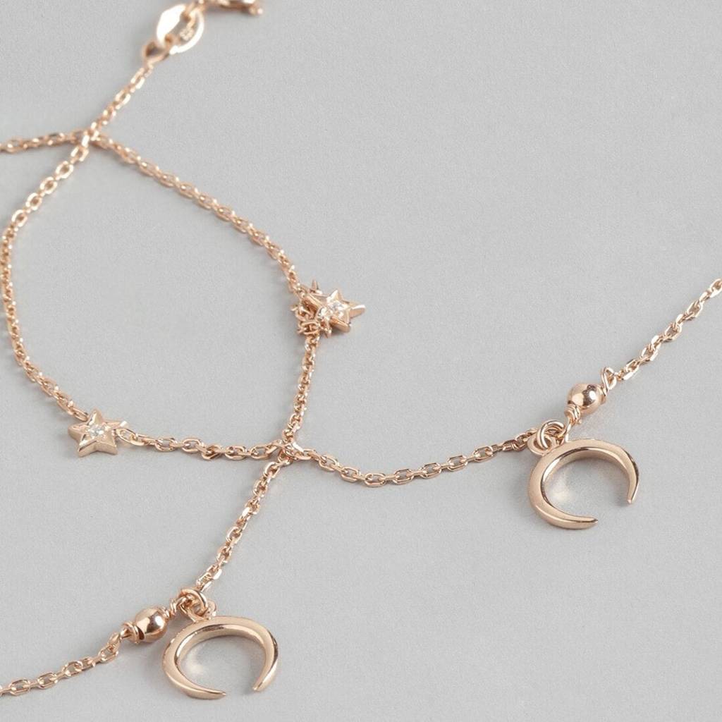 The Moon 925 Sterling Silver Anklet In Rose Gold : ANK-60058-PAIR