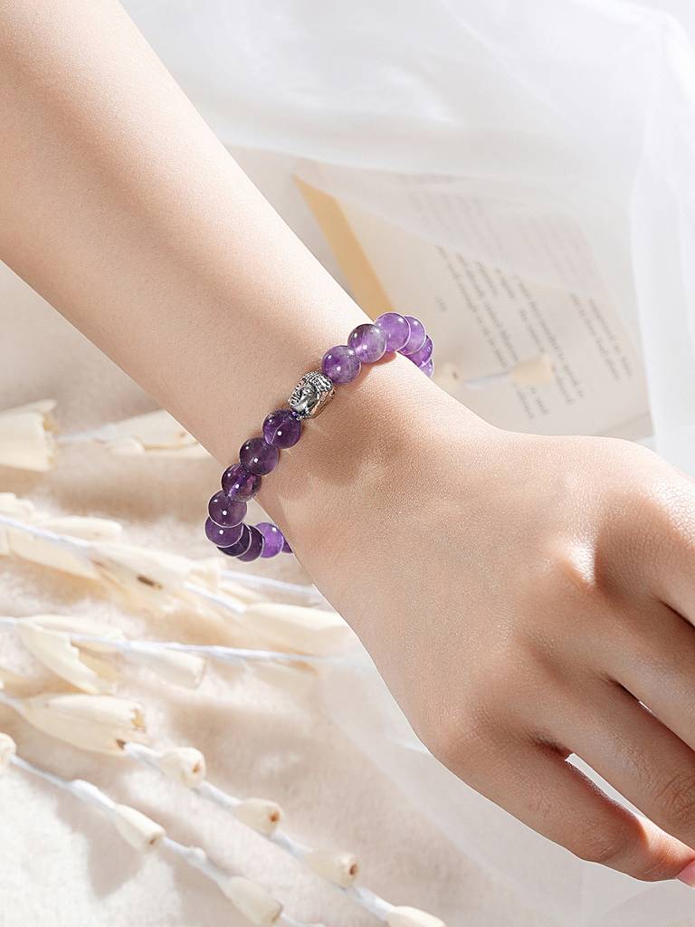 Natural Amethyst Stone Bead Bracelet For Positive Energy & Balance : STBR8222