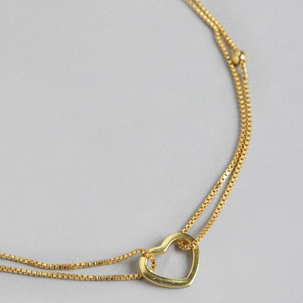 Dainty Silver Heart Gold Plated 925 Silver Anklets : ANK-60174-PAIR