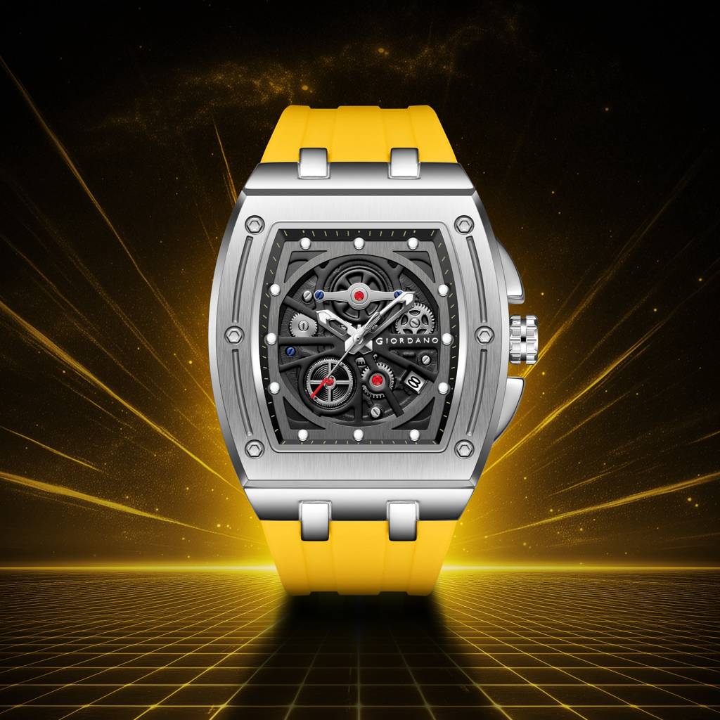 Giordano Sqaure Analog Casual Sporty Watch For Men – Mechanical-Inspired Dial, Date Display, Quartz Movement And : GZ-50151-04