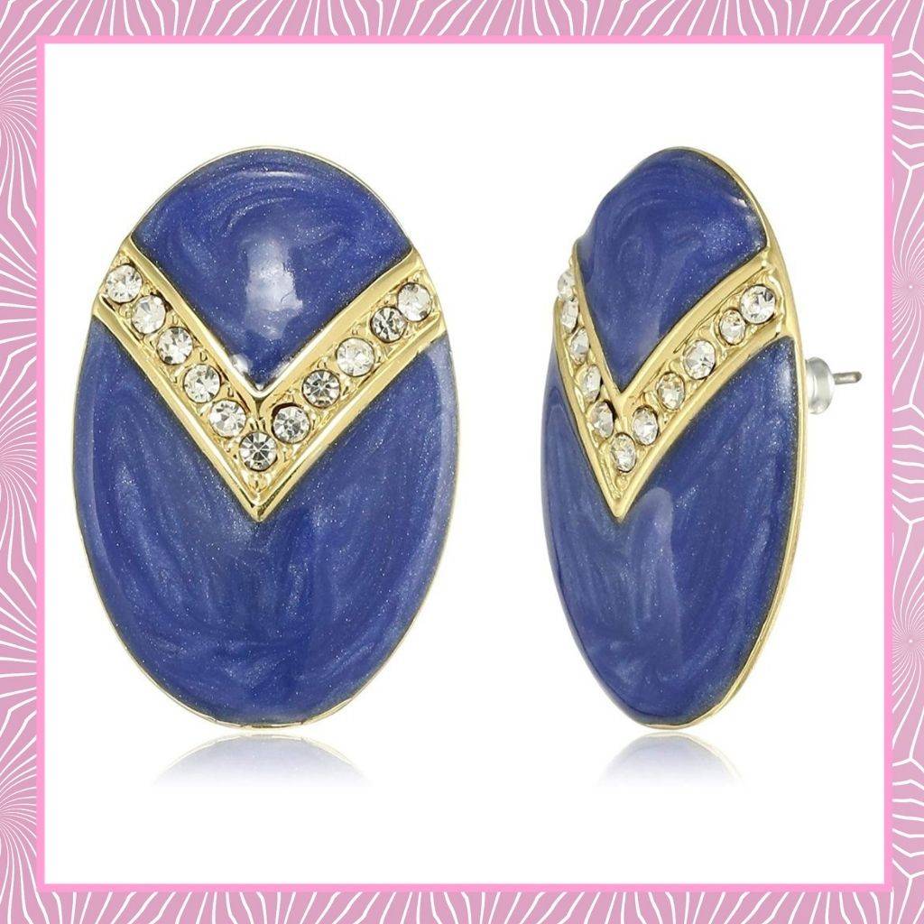 Estele Gold Plated Enamel With White Crystal Stud Earring For Women : 671712GT-AQER
