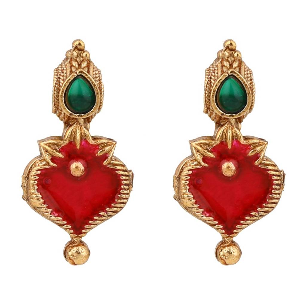 Red Meenakari Floral Alloy Necklace Set : S24FANKS545RED