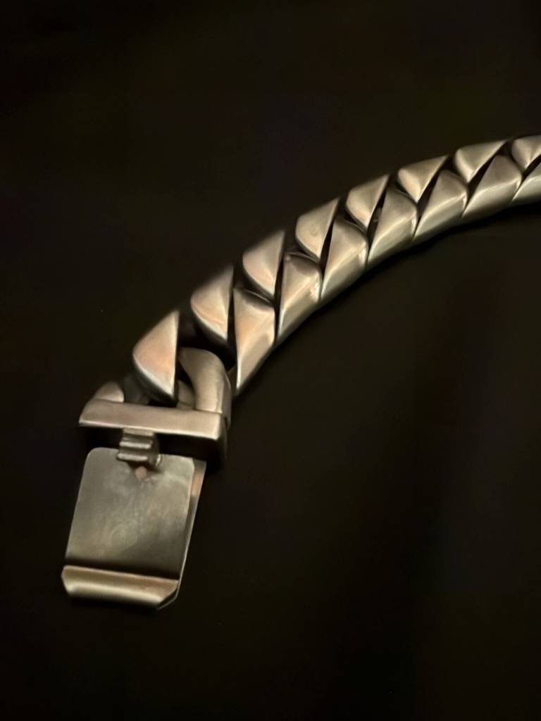 Matte Silver Chunky Cuban Bracelet For Men | Stainless Steel Rhodium : MATB872MSCB