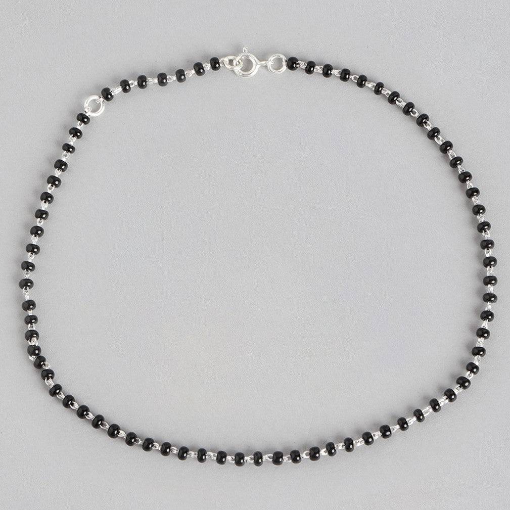 Silver Serenity Rhodium-Plated 925 Sterling Silver Anklet With Beaded Chain : ANK-60300-PAIR-S