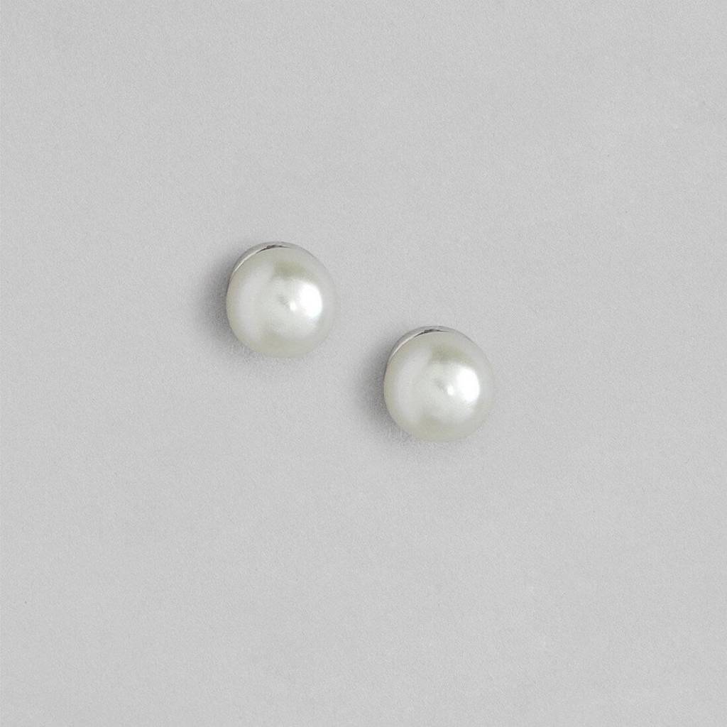Leafy Pearl Two-Way Rhodium Plated 925 Sterling Silver Studs : EAR-20359