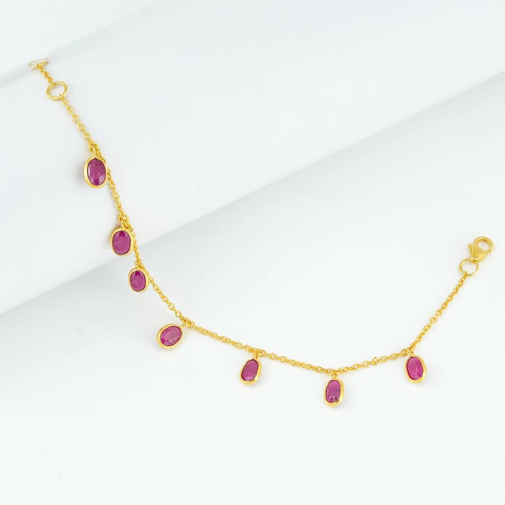 Single-Layer Semiprecious Stone 18Kt Gold Plated Sterling Silver Bracelet : BR0005