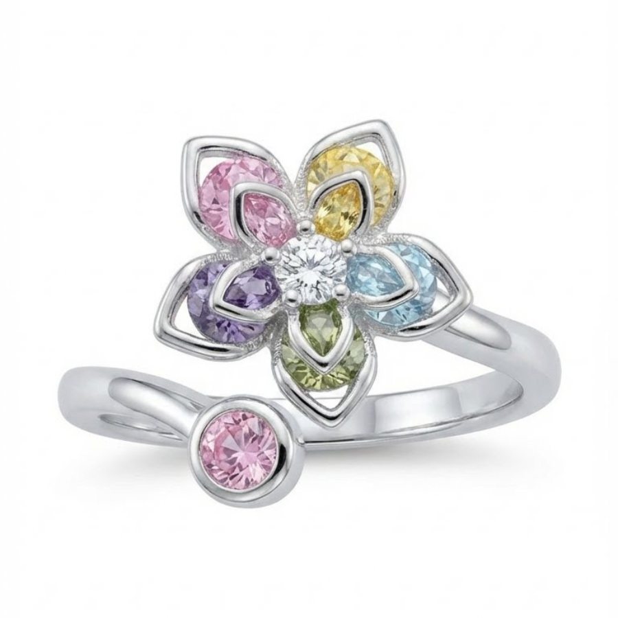 Colorful Floral Silver Plated Ring For Women | Playful Party Wear Jewelry : 2180459041