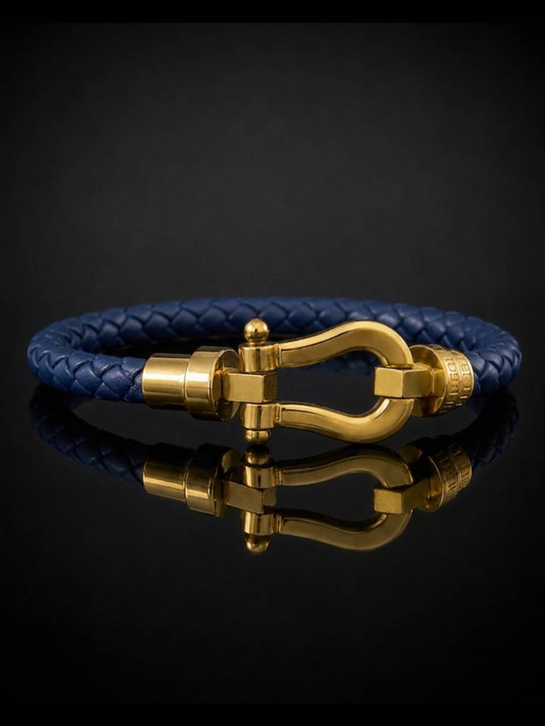 Unisex Braided Leather Gold Magnetic Bracelet : ATB1089NKL