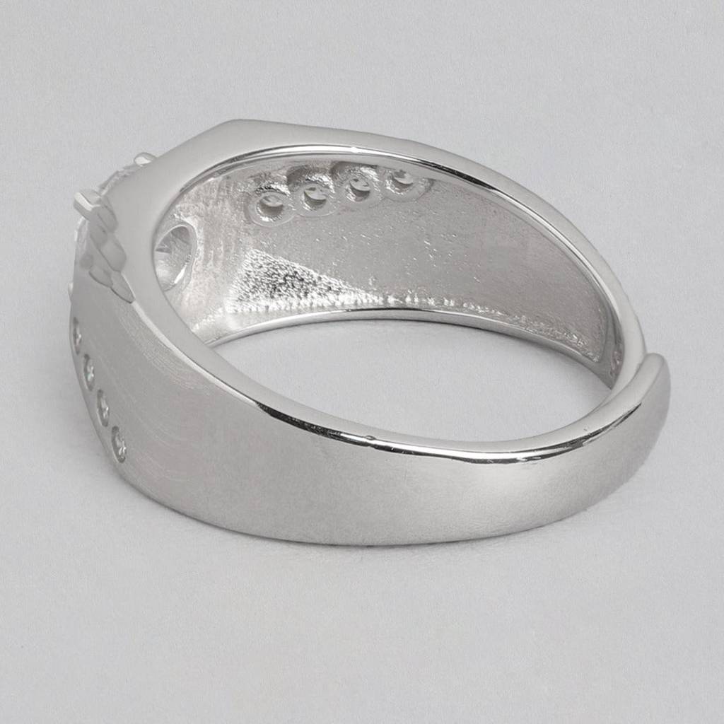 Cz Studded 925 Sterling Silver Ring For Him (Adjustable) : RNG-40078