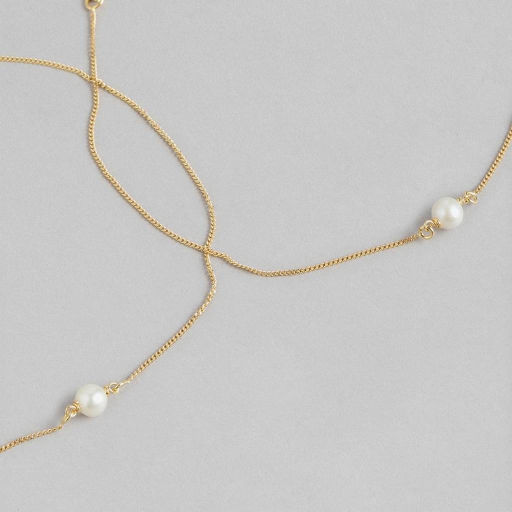 Gold-Plated & Pearl 925 Sterling Silver Chained Anklet : ANK-60247-PAIR