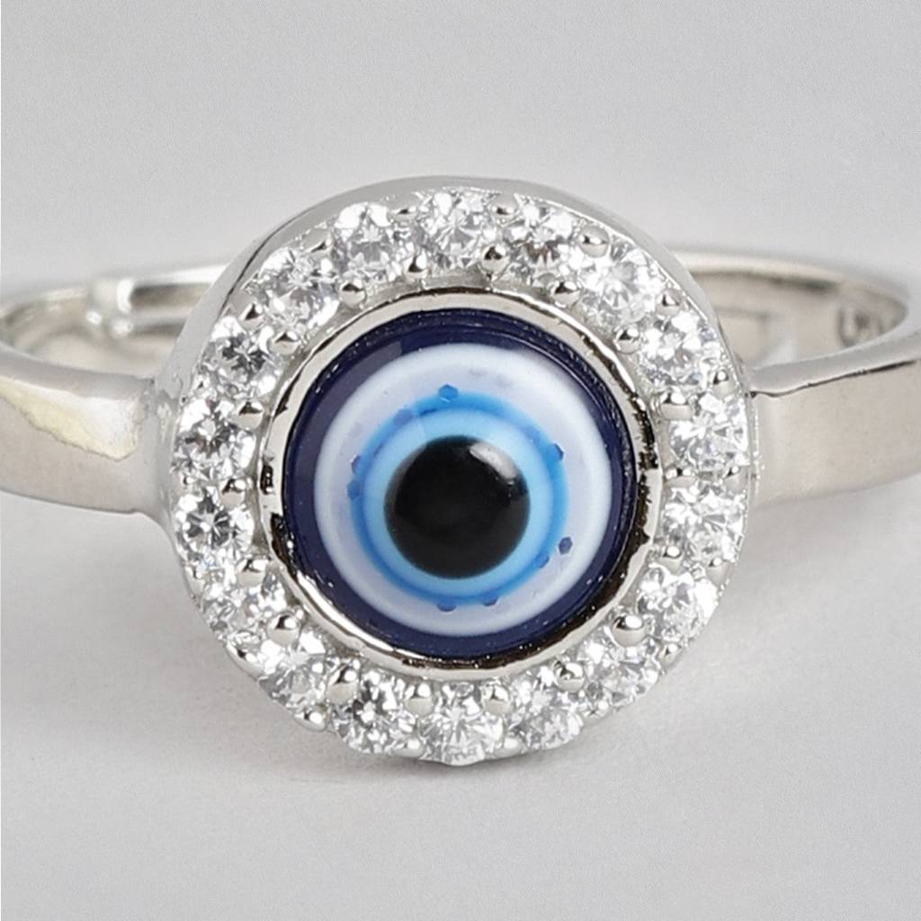 Mystic Ward Evil Eye Cz Rhodium Plated 925 Sterling Silver Ring (Adjustable) : RNG-40248-R