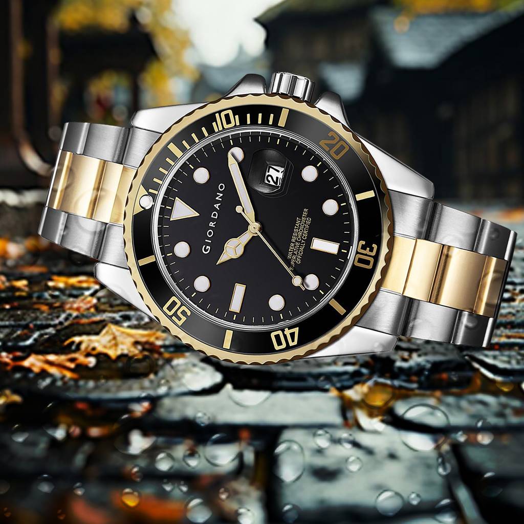 Analog Wrist Watch For Men Stylish Metal Strap With Water Resistant 3 Hand Mechanism Watch : GD-50006-55