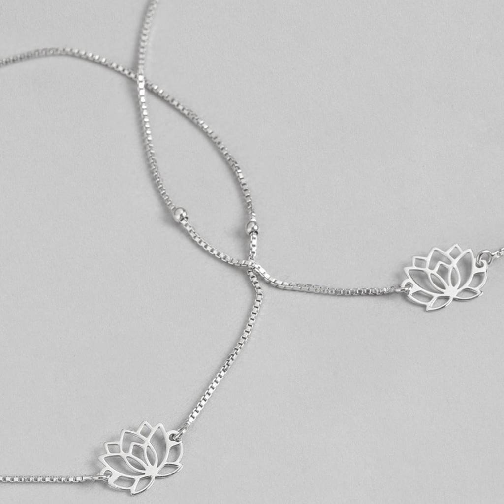 Lotus 925 Sterling Silver Anklets : ANK-60142-PAIR